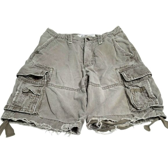 Y2K Abercrombie Fitch Cargo Shorts Mens 31 Military Paratrooper Distressed Green - Picture 8 of 14